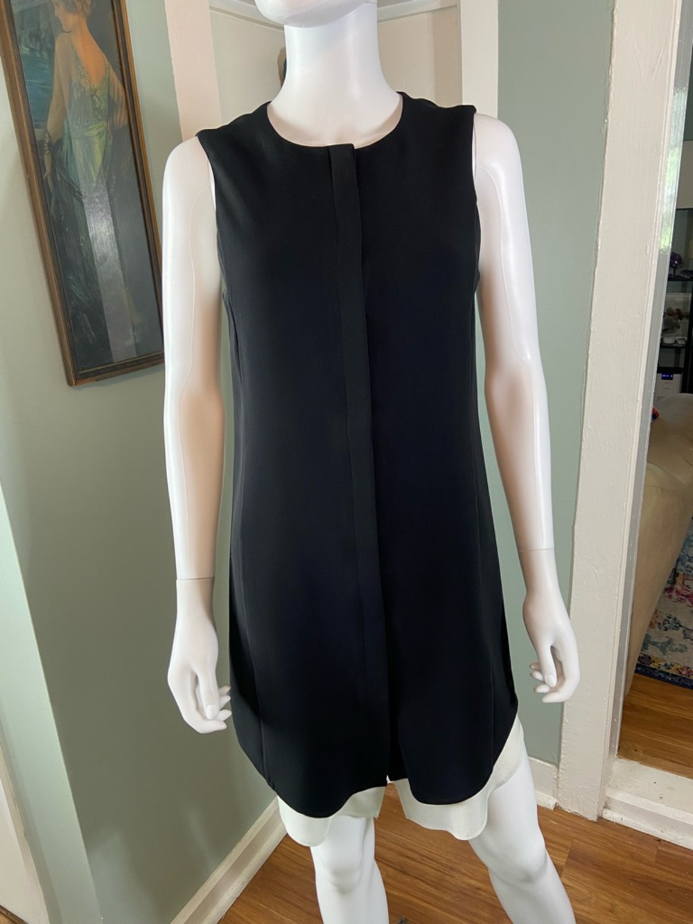 rag & bone Lined Black Shift Dress Silk Ivory Hem Lining Small S Button Down